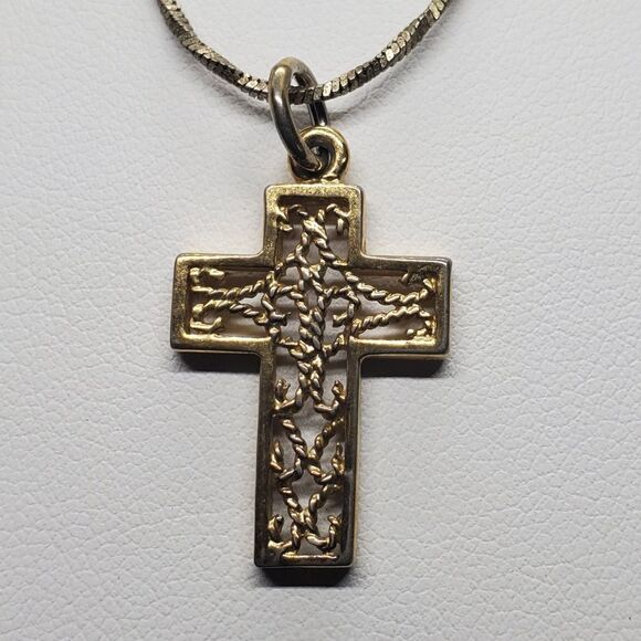 Danecraft Sterling Silver Necklace & Gold Plated Cross Pendant - Picture 2 of 7